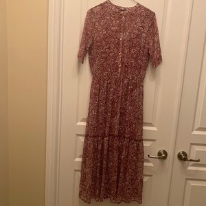 Who What Wear Maroon Sheer Print Maxi Dress